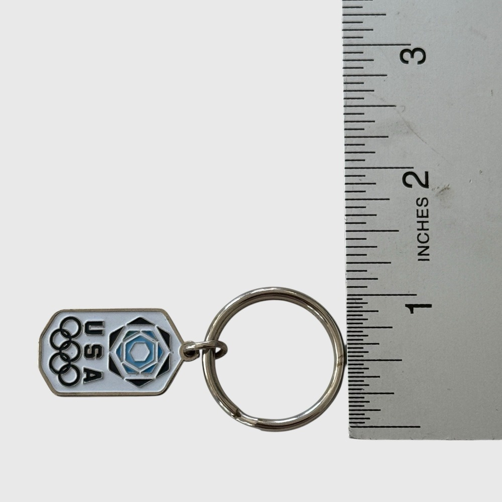 Official USA Olympic Key Ring Aminco Enamel Olympic Rings Y2K Silver Tone White - Picture 5 of 6